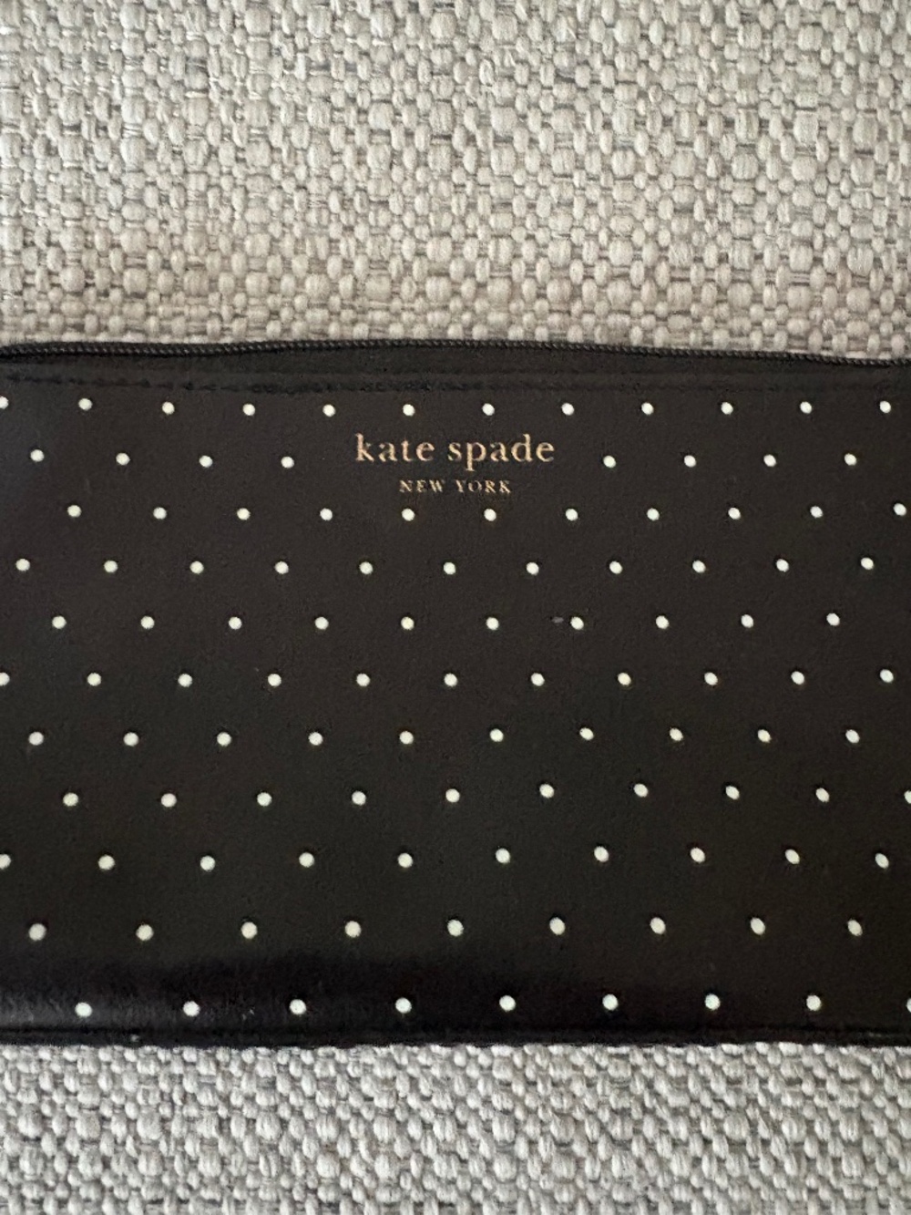 Kate Spade Small Zippered Pencil Case Cosmetic Bag Black White Polka Dot